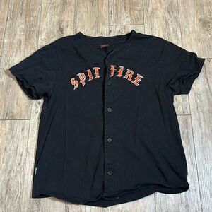 Spitfire Black and Red Short Sleeve Button Jersey Tee